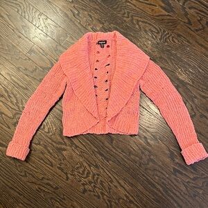 EUC- BEBE CHENILLE KNIT BOLERO SWEATER SZ:M in PINK